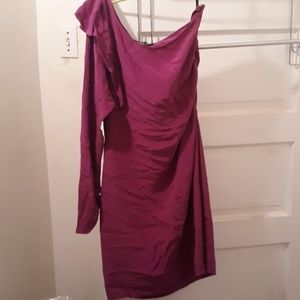Purple silk one shoulder dress come to knee